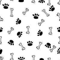 Bone and paw trace signs seamless pattern. vector