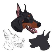 Doberman face isolated on white background. Silhouette of dog head. vector