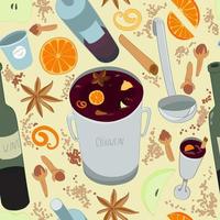 Mulled wine seamless pattern. vector