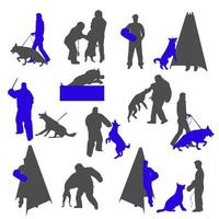 deporte de perros y siluetas de entrenamiento aisladas sobre fondo blanco. vector