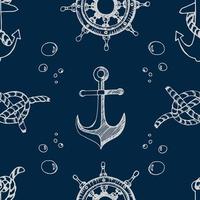 Nautical theme blue seamless pattern. vector