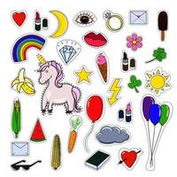 Patches collection with unicorn isolated on white background. vector