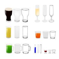 vasos para cerveza, vino y otras bebidas aisladas en fondo blanco. vector