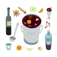 ingredientes de vino caliente aislados sobre fondo blanco. vector