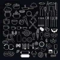 Kitchen utensils symbols on blackboard. vector