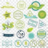 conjunto de etiquetas para veganos, insignias sin gluten y sin diario. vector