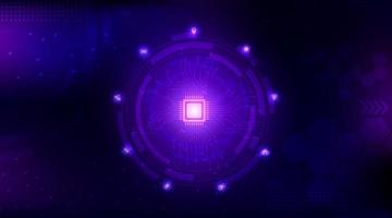 Technology glow icon on dark violet background with circuit technology. vector