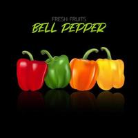 Bell peppers on black background with reflections for printing, illustrations and web and social media. vector