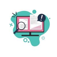 Business Analyst or Auditor Making Sales Data Growth Graphs Report on Computer Vector Illustration in Flat Style