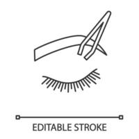 Eyebrows shaping linear icon. Thin line illustration. Brows correction. Eyebrows tweezing. Brows plucking. Cosmetic tweezer. Contour symbol. Vector isolated outline drawing. Editable stroke