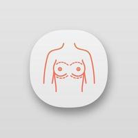 Breast augmentation app icon. Corrective woman breast surgery. Mammoplasty. Plastic surgery. UI UX user interface. Web or mobile application. Vector isolated illustration