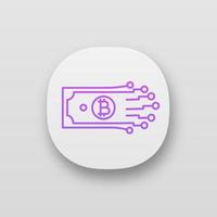 Digital money app icon. Bitcoin. Cryptocurrency. E-payment. UI UX user interface. Paper money with chipset pathway. Crypto currency. E-money. Web or mobile application. Vector isolated illustration