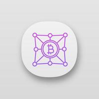 Blockchain network app icon. Bitcoin. Cryptocurrency. Digital money. Fintech and big data. UI UX user interface. Web or mobile application. Vector isolated illustration