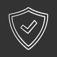 Security approved chalk icon. Defense, protection. Insurance. Antivirus program. Successfully tested. Shield with checkmark. Isolated vector chalkboard illustration