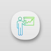 Presentation app icon. UI UX user interface. Marketer. Market analysis. Lecture. Business training. Web or mobile application. Vector isolated illustration