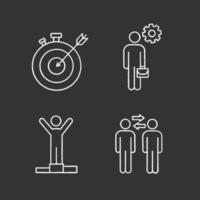 Business management chalk icons set. Smart goal, manager, champion, partnership. Isolated vector chalkboard illustrations