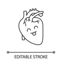 icono lineal de anatomía del corazón humano sonriente. salud del sistema cardiovascular. ilustración de línea delgada. órgano interno sano. símbolo de contorno dibujo de contorno aislado vectorial. trazo editable vector