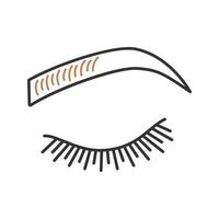 Microblading eyebrows color icon. Eyebrows tinting. Permanent makeup. Brows shaping by tattooing. Pigment application. Isolated vector illustration