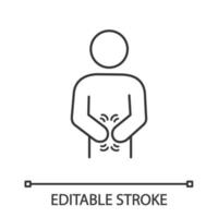 Indigestion linear icon. Upset stomach. Stomachache. Thin line illustration. Digestive disorder. Irritable bowel. Diarrhea, bloating, nausea, pain. Vector isolated outline drawing. Editable stroke