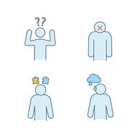 Emotional stress color icons set. Confusion, apathy, problem solving, sadness. Isolated vector illustrations