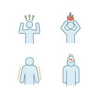 Emotional stress color icons set. Anxiety, frustration, tremor, burden. Isolated vector illustrations