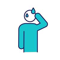 Sweating man color icon. Cold sweat. Worrying and nervous person. Anxiety and stress. Panic. Physiological stress symptoms. Isolated vector illustration