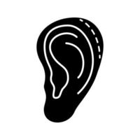 Ear plastic surgery glyph icon. Silhouette symbol. Otoplasty. Ear reshaping and reconstruction. Facial rejuvenation. Negative space. Vector isolated illustration
