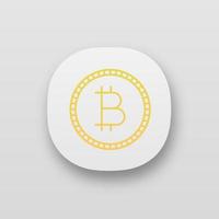 Bitcoin app icon. Cryptocurrency. Digital money. UI UX user interface. Web or mobile application. Vector isolated illustration