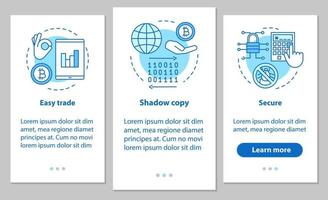 pantalla de la página de la aplicación móvil de incorporación de negocios de Internet con conceptos lineales. aplicación de comercio en línea. Comercio fácil, instantáneas, instrucciones de pasos de seguridad digital. Ilustraciones de vectores ux, ui, gui