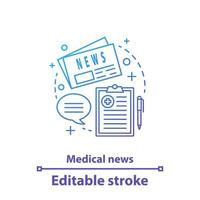 Medical news concept icon. Medical article idea thin line illustration. Scientific publication. Research. Vector isolated outline drawing. Editable stroke