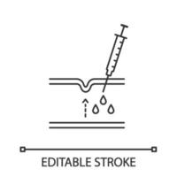 Neurotoxin injection linear icon. Subcutaneous injection with neurotoxin. Facial rejuvenation. Injectable filler. Contour symbol. Vector isolated outline drawing. Editable stroke