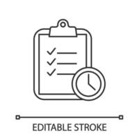 Time management linear icon. Task planning. Thin line illustration. Deadline. Tasks list. Contour symbol. Vector isolated outline drawing. Editable stroke