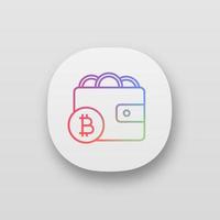 icono de la aplicación de billetera bitcoin. dinero digital e pago. interfaz de usuario ui ux. banca en línea. pago de criptomonedas. aplicación web o móvil. ilustración vectorial aislada vector