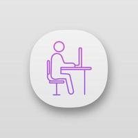 Workplace app icon. UI UX user interface. Work space. Office worker. Freelance job. Person working with laptop. Web or mobile application. Vector isolated illustration