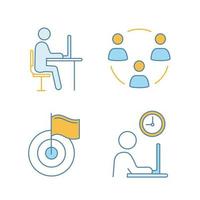 Business management color icons set. Remote job, teamwork, achievement, working hours. Isolated vector illustrations