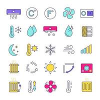 Air conditioning color icons set. Air heating, humidification, ionization, ventilation. Climate control. Isolated vector illustrations