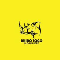 Rhino logo template. Endangered African Rhinoceros silhouette icon. Horned animal symbol vector