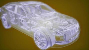 Holographic animation of 3D wireframe car model with engine video