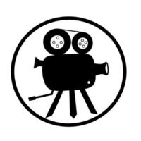 vector video camera logo with black roll film inside circle
