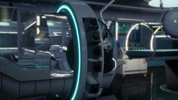 futuristic sci fi MRI Scanner medical equipments in hospital video