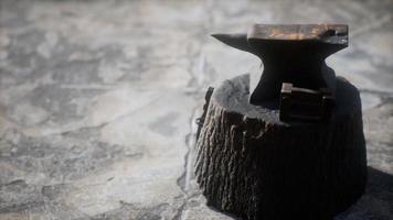 Old anvil attached to a stump video