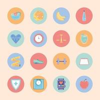 iconos redondos de estilo de vida saludable vector