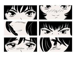 establecer primeros planos de ojos de manga vector