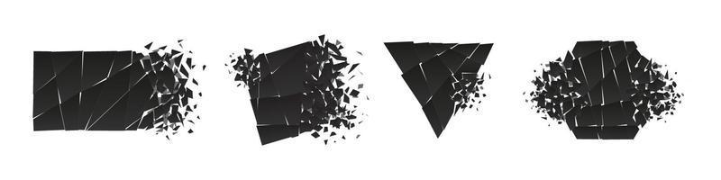 Shape shattered and explodes flat style design vector illustration set isolated on white background.