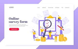 Online survey form or exam application on the monitor screen. vector