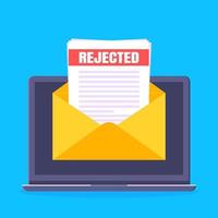 College or university reject letter with laptop screen, open envelope document email. vector