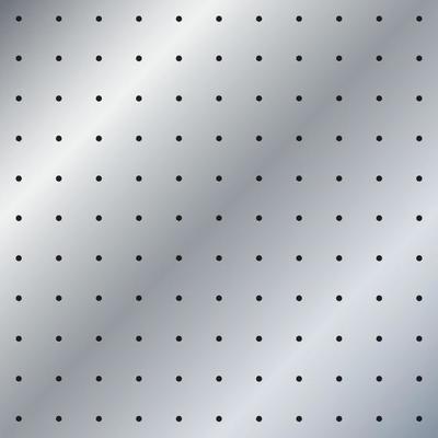 Metal Peg board perforated texture background material with round holes.