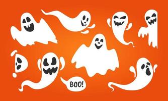 Cute ghost characters flat style design vector illustration set.