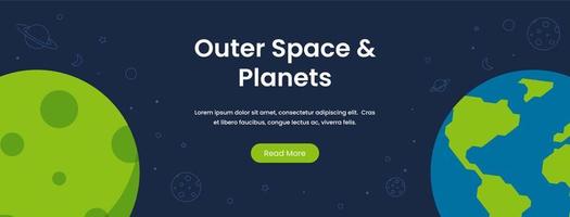 concepto de banner de ilustración de vector de espacio y planetas en estilo plano. adecuado para banners web, redes sociales, postales, presentaciones y muchos más.