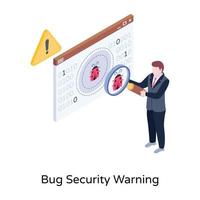 An isometric illustration of bug security warning vector